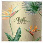 Monogram Tropische palmvulling Floral Script Gold Tegeltje (Voorkant)