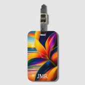 Monogram Tropische Paradise Flowers Bagagelabel (Voorkant (verticaal))