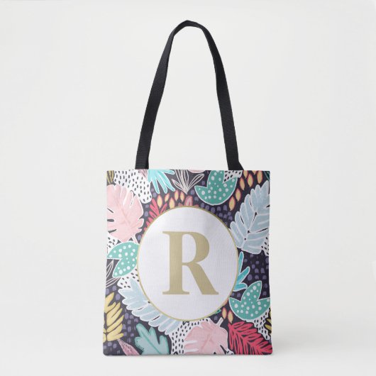 Monogram Tropische vormen Collage Pattern Canvas t Tote Bag (Voorkant)