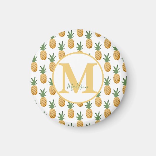 Monogram tropische Waterverf ananas Magneet (Voorkant)