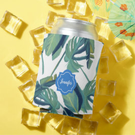 Monogram tropische waterverf palmbladeren blikjeskoeler