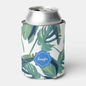 Monogram tropische waterverf palmbladeren blikjeskoeler (Blikje Voorkant)