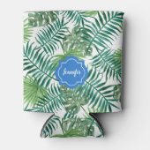 Monogram tropische waterverf palmbladeren blikjeskoeler (Voorkant)
