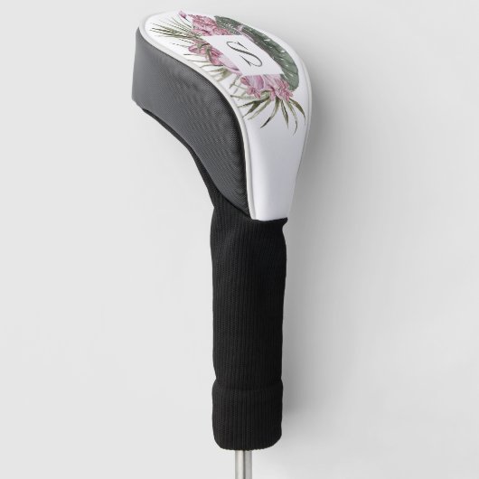 Monogram Tropische Waterverf Roze Groen Golfheadcover (Schuin)
