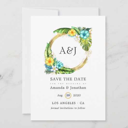 Monogram Tropische Zomer Strand Save The Date (Voorkant)