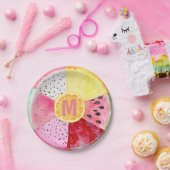 Monogram Tropische zomervruchten Tutti Fruitti Papieren Bordje (Feest)