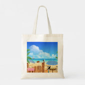 Monogram tropische zonnige zomerstrande oceaan tote bag (Achterkant)