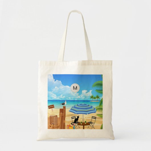 Monogram tropische zonnige zomerstrande oceaan tote bag (Voorkant)