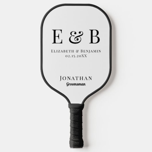 Monogram trouw bruidsjonker cadeau foto pickleball paddle (Voorkant)