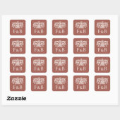 Monogram Trouw Ornamentele Bloem Terracotta Vierkante Sticker (Vel)