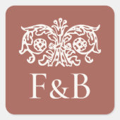 Monogram Trouw Ornamentele Bloem Terracotta Vierkante Sticker (Voorkant)