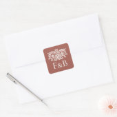 Monogram Trouw Ornamentele Bloem Terracotta Vierkante Sticker (Envelop)