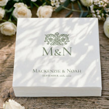 Monogram Trouw Ornate Bloem Groen Papier