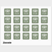 Monogram Trouw Ornate Bloem Groen Vierkante Sticker (Vel)