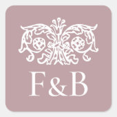 Monogram Trouw Ornate Bloem Roze Vierkante Sticker (Voorkant)