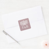 Monogram Trouw Ornate Bloem Roze Vierkante Sticker (Envelop)