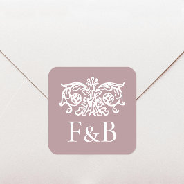 Monogram Trouw Ornate Bloem Roze Vierkante Sticker