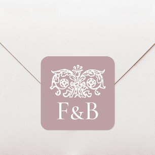 Monogram Trouw Ornate Bloem Roze Vierkante Sticker