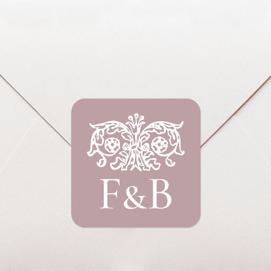 Monogram Trouw Ornate Bloem Roze Vierkante Sticker