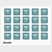 Monogram Trouw Ornate Bloem Teal Groen Vierkante Sticker (Vel)