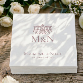 Monogram Trouw Ornate Bloemig Stof Roze Servet