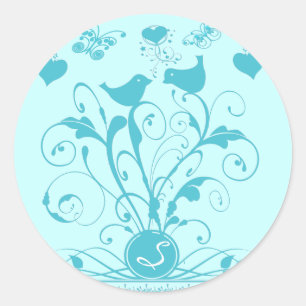 Monogram Trouw Vogels veranderen van kleur Ronde Sticker