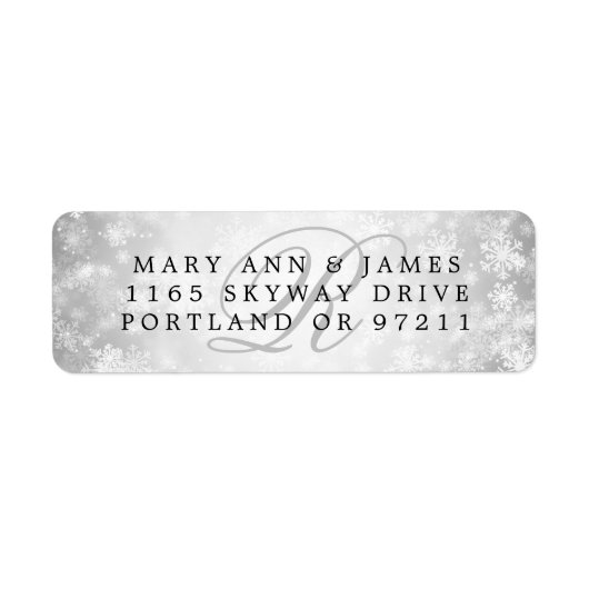 Monogram Trouwadres Zilver Winter Wonderland Etiket (Voorkant)