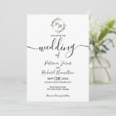 Monogram Trouwbloemen Moderne Calligrafie Kaart (Staand voorkant)