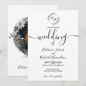 Monogram Trouwbloemen Moderne Calligrafie Kaart (Voorkant / Achterkant)