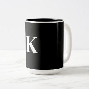 Monogram trouwcadeau feestgeschenk zwart wit naam tweekleurige koffiemok
