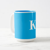 Monogram Trouwcadeau Party Favoriet Blauw Wit Naam Tweekleurige Koffiemok (Voorkant links)