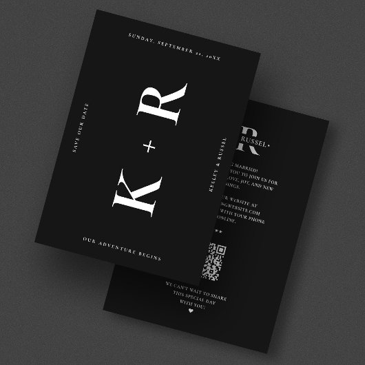 Monogram Trouwdag Modern Eenvoudig Zwart Save The Date