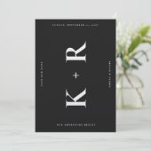 Monogram Trouwdag Modern Eenvoudig Zwart Save The Date (Staand voorkant)