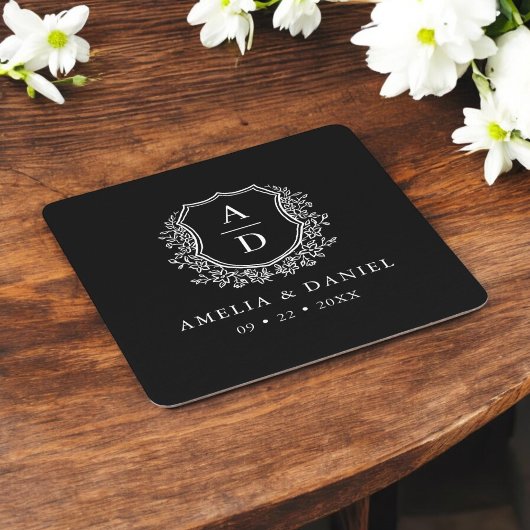Monogram Trouwen Bloemen Crest Elegant Kartonnen Onderzetters