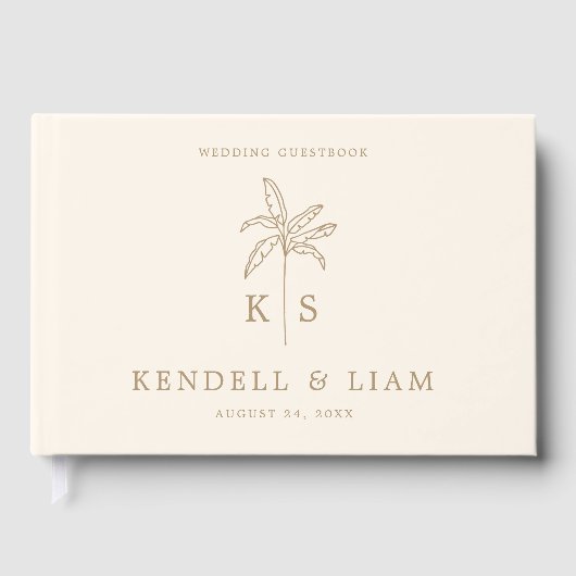 Monogram Trouwen Logo Palm Tree Guestbook Gastenboek (Voorkant)