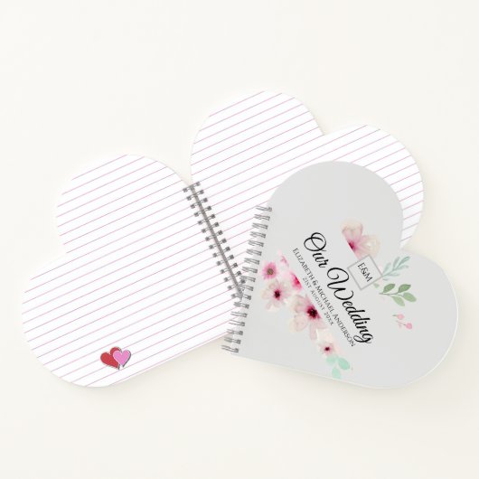 Monogram Trouwkoppel Roze Bloem Notitieboek (Binnen)