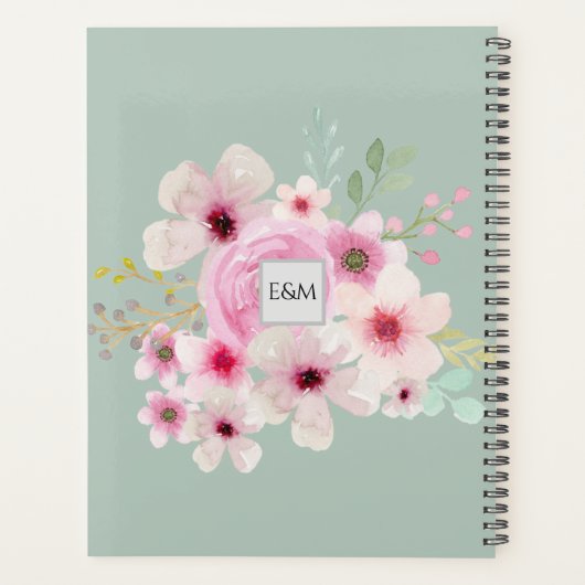 Monogram Trouwkoppel Roze Bloem Planner (Achterkant)