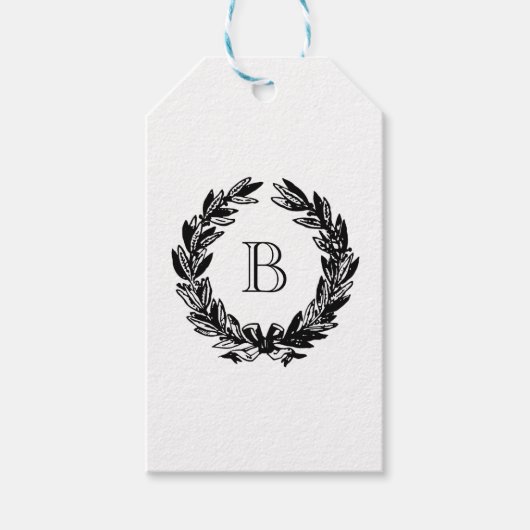 Monogram Trouwkrans Illustratie Cadeaulabel (Voorkant)