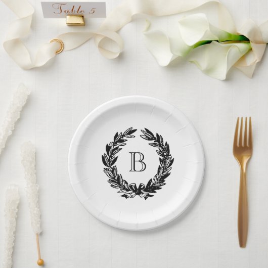 Monogram Trouwkrans Illustratie Papieren Bordje (Huwelijk)