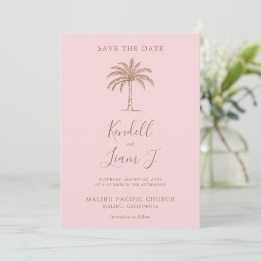 Monogram Trouwlogo Palmboom Save the Date Kaart (Staand voorkant)