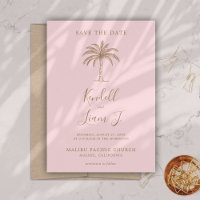 Monogram Trouwlogo Palmboom Save the Date Kaart