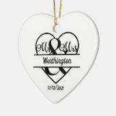 Monogram Trouwnaam Hart Vakantie Keramisch Ornament (Links)