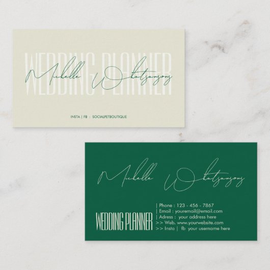 Monogram TROUWPLANNER modern lettertype Visitekaartje (Voorkant / Achterkant)