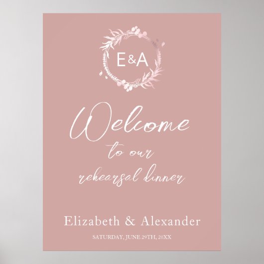 Monogram Trouwrepetie Eetkamer Welkomstbord Schuim Poster (Voorkant)