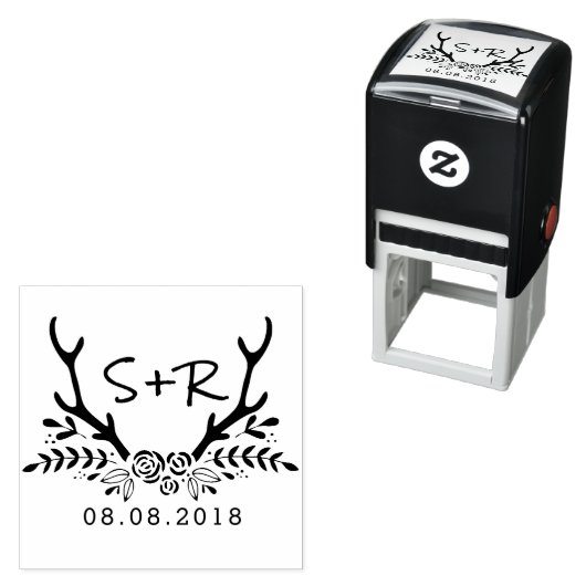 Monogram trouwstempel, bewaar de datum  zelfinktende stempel (In situ)