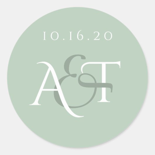 Monogram Trouwzegel Sage Trouwen Initialen Ronde Sticker (Voorkant)