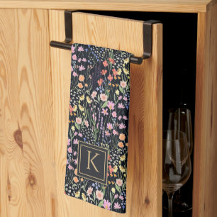 Monogram Tuin Donkere Achtergrond Wilde Bloem Bloe Theedoek