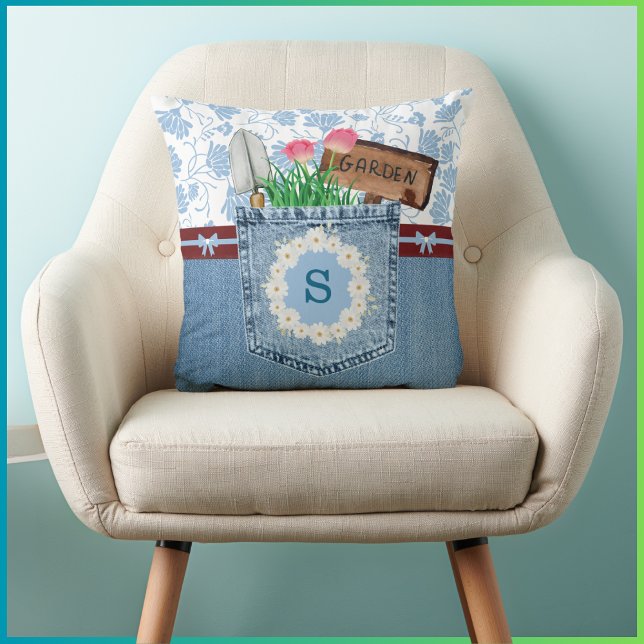 Monogram Tuin Lente Decorative Worp Kussen (Monogram Garden Spring Decorative Pillow)