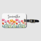 Monogram Tulpen Lente Bloemen Kleurrijk & Vrolijk Bagagelabel (Voorkant (horizontaal))