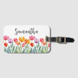 Monogram Tulpen Lente Bloemen Kleurrijk & Vrolijk Bagagelabel